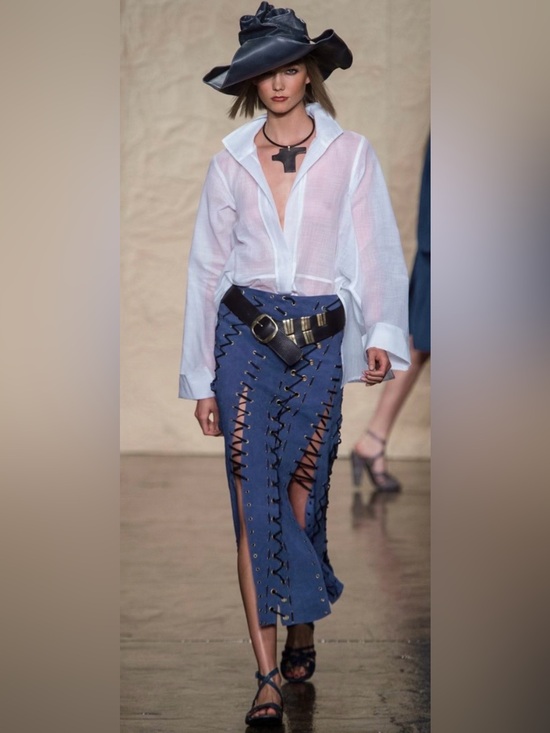 Donna Karan Dresses & Skirts - Donna Karan Blue Lace-Up Midi Skirt Sz. 8